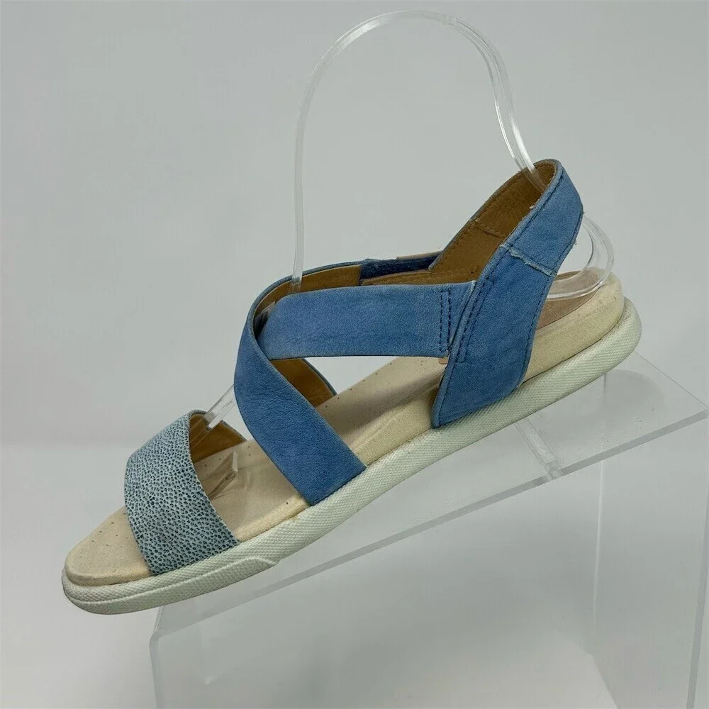 ECCO Women's Slingback Sandals Blue Crisscross Straps Hook & Loop Comfort US 6